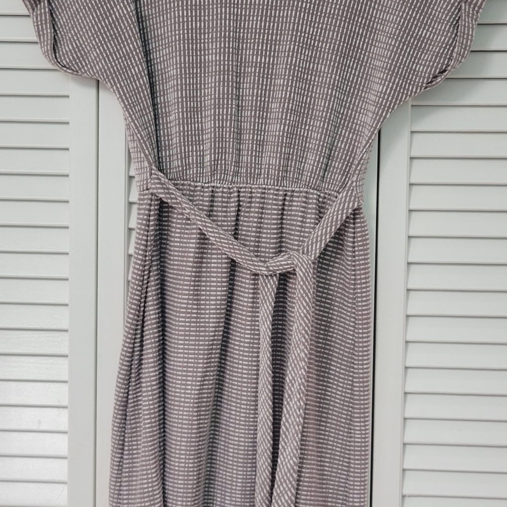 Beige Striped Dress with Belt